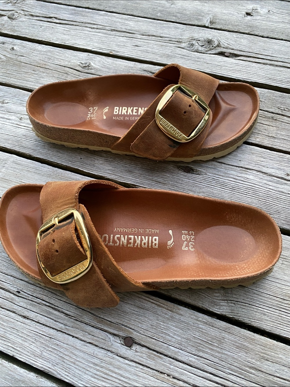 Birkenstock Madrid Big Buckle Cognac/Tan/Brown Oiled Leather Size 37